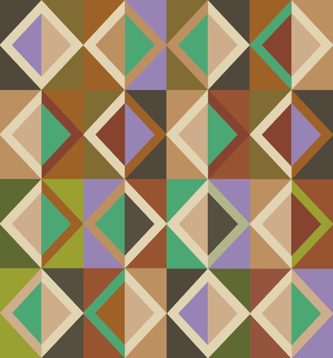 Geometric peel-and-stick wallpaper pattern in contrasting diamonds and triangles