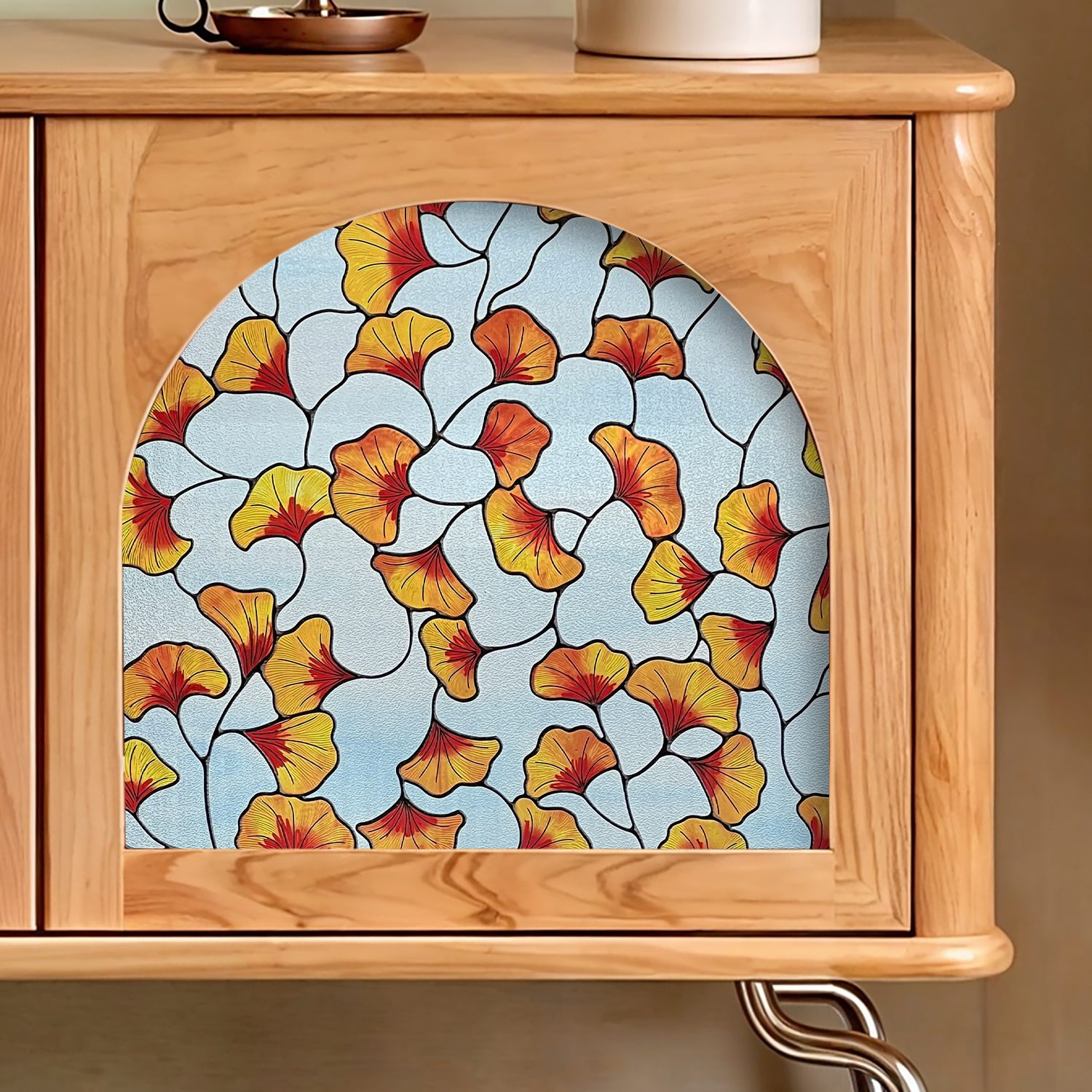 3D Decorative Stained Glass Window Film-Ginkgo Floral window film