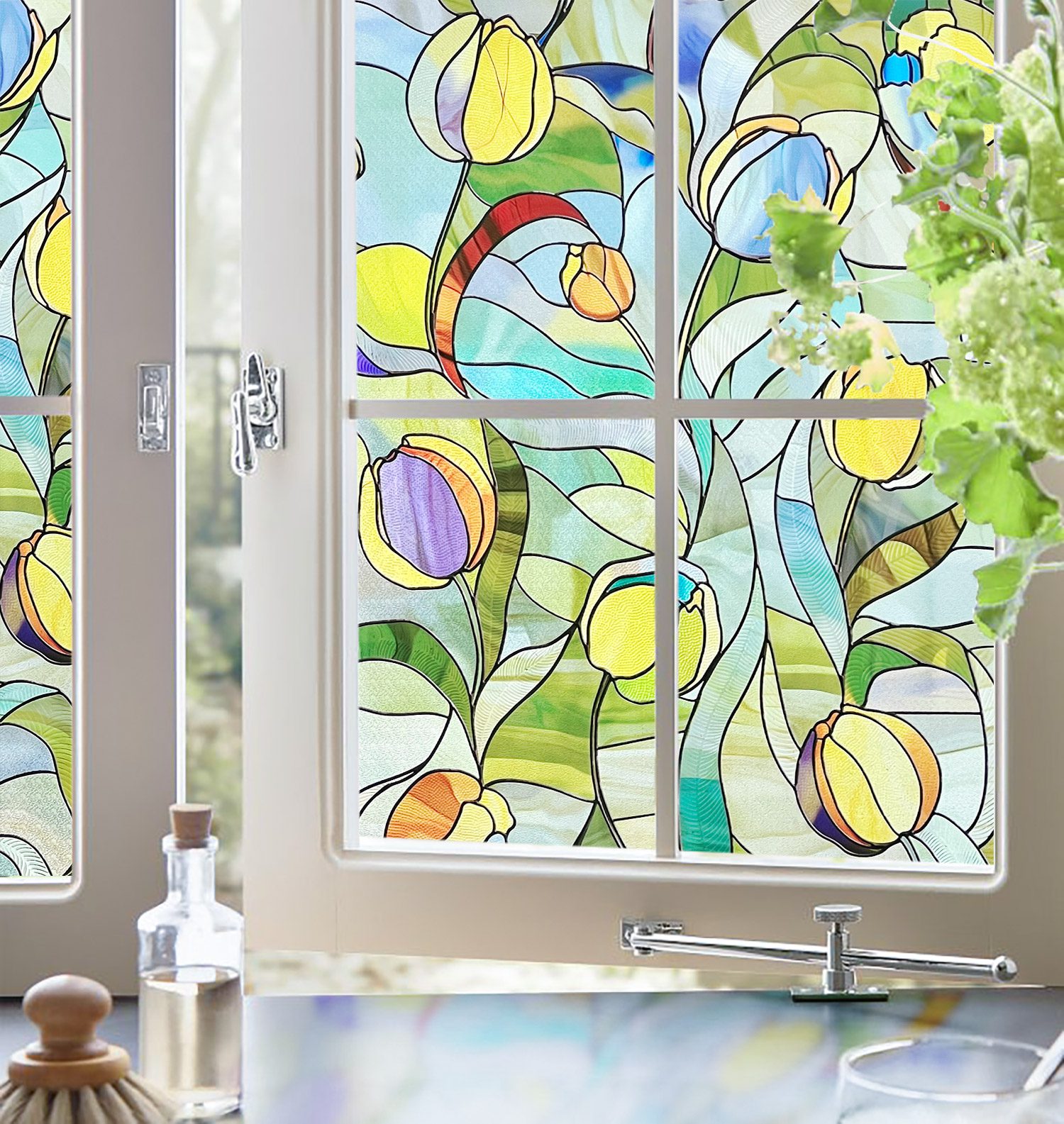 Profitable 3D Tulips Decorative Stained Glass Window Film for Wholesale