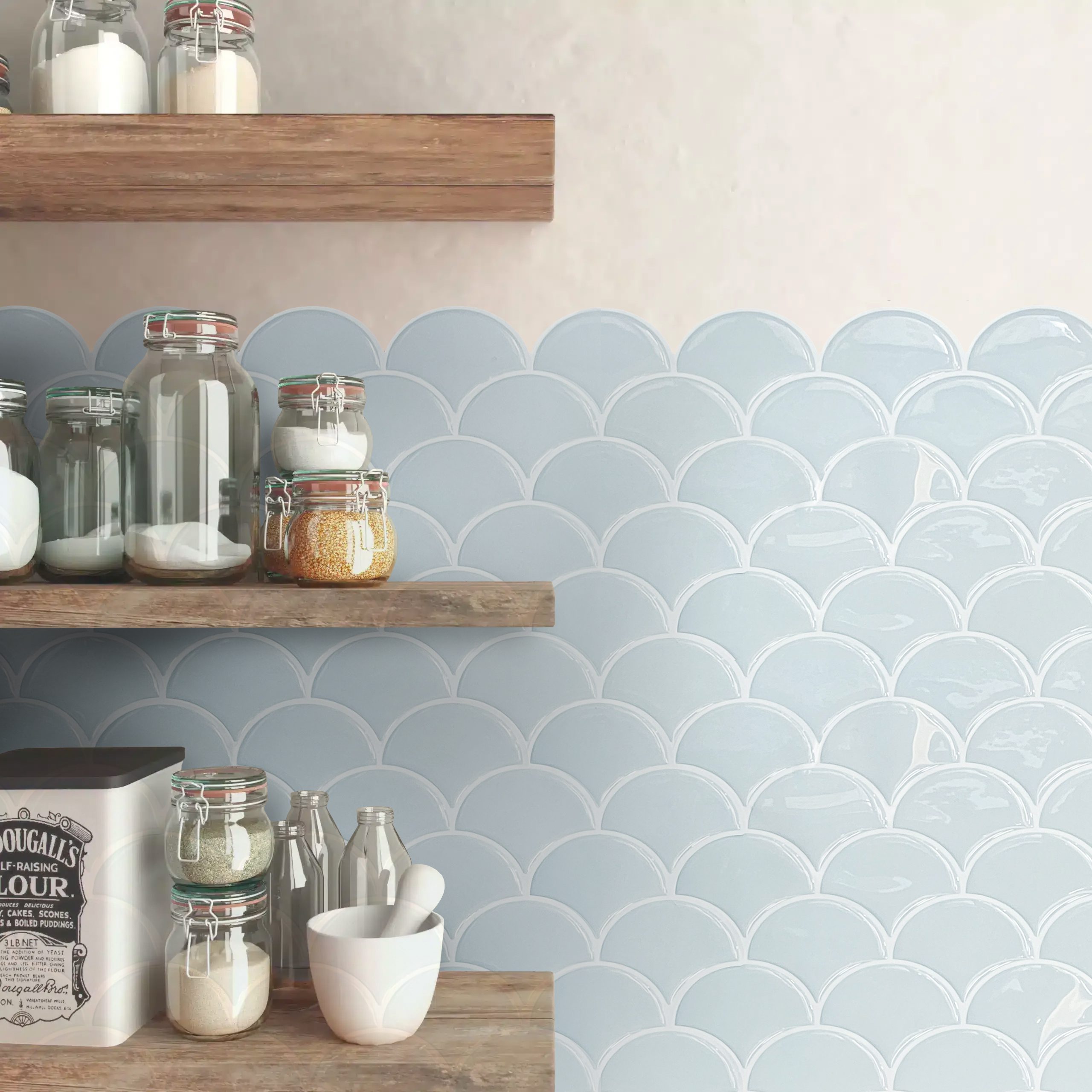 Blue Flexible Tile Adhesive – Fan-Shaped Peel and Stick Tile & Backsplash
