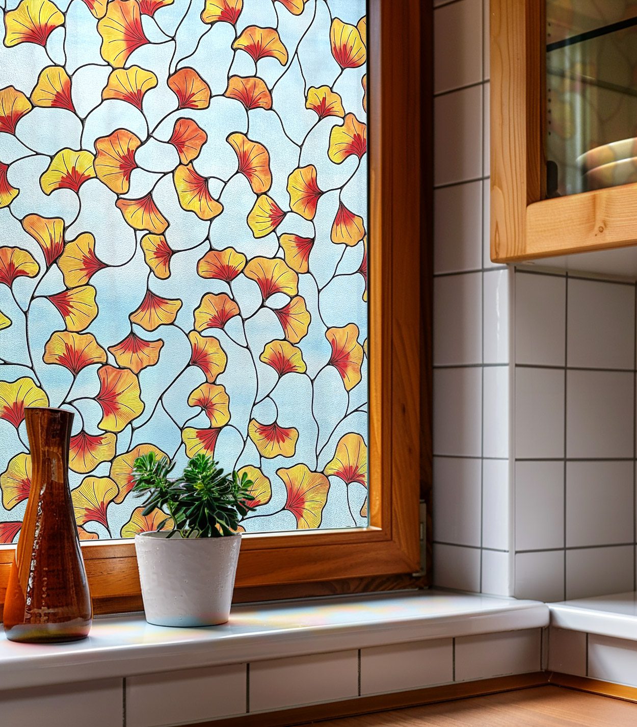 3D Decorative Stained Glass Window Film-Ginkgo Floral window film