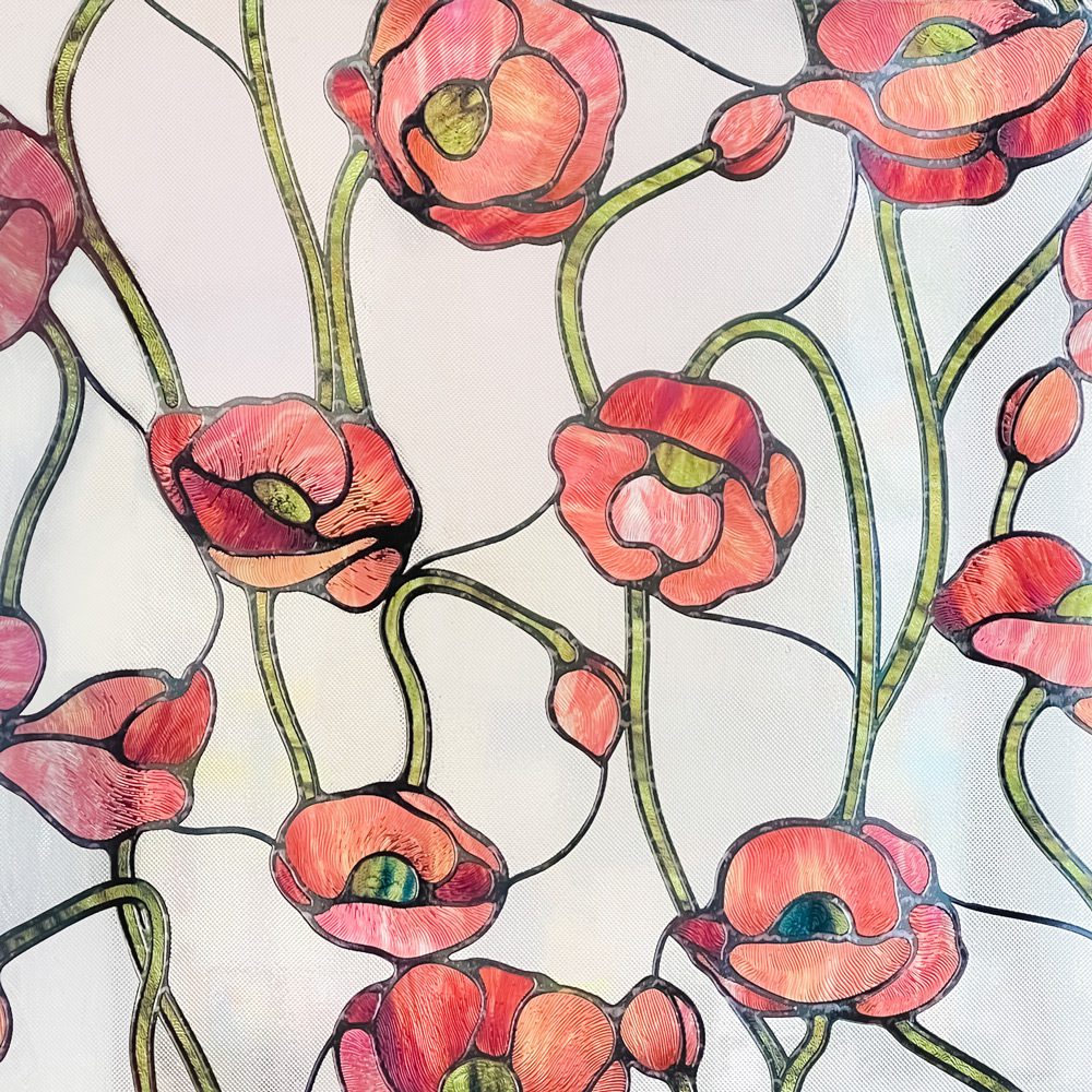 3D Decorative Stained Glass Window Film-Corn Poppy Flowers