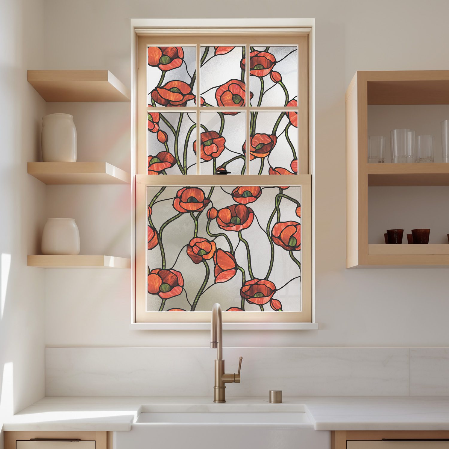 3D Decorative Stained Glass Window Film-Corn Poppy Flowers