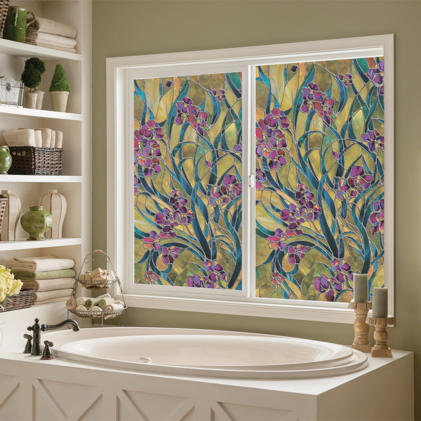 3D Decorative Stained Glass Window Film-Irises