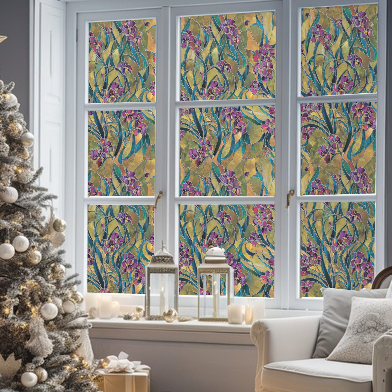 3D Decorative Stained Glass Window Film-Irises