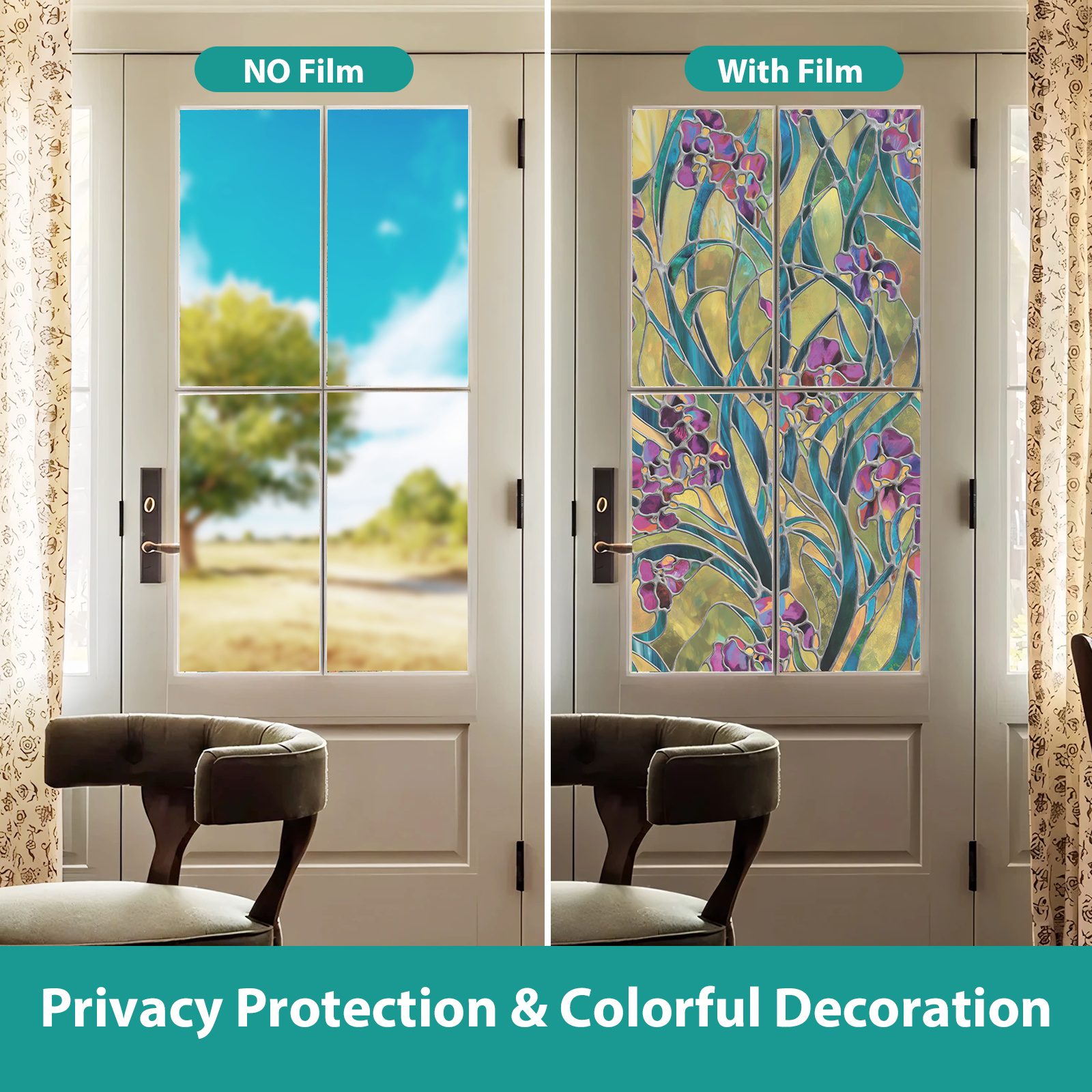 3D Decorative Stained Glass Window Film-Irises