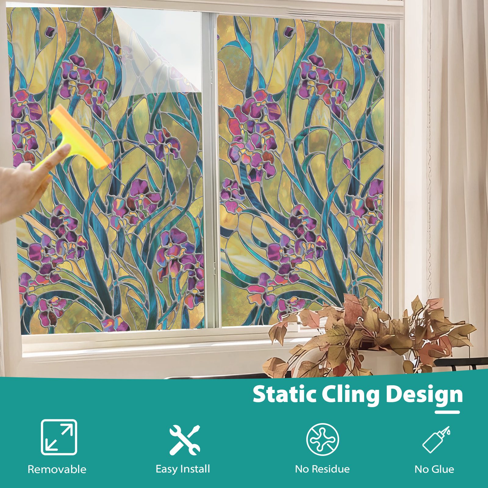 3D Decorative Stained Glass Window Film-Irises