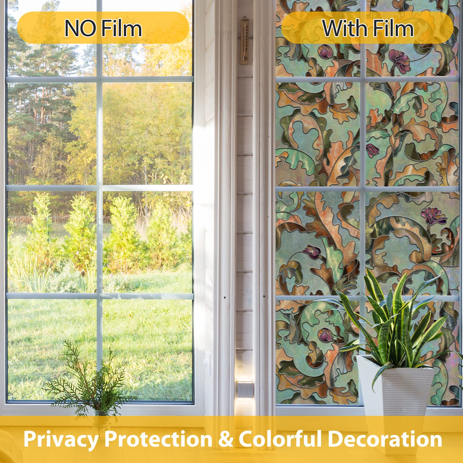 3D Stained Glass Decorative Window Film-Leafy Serenade