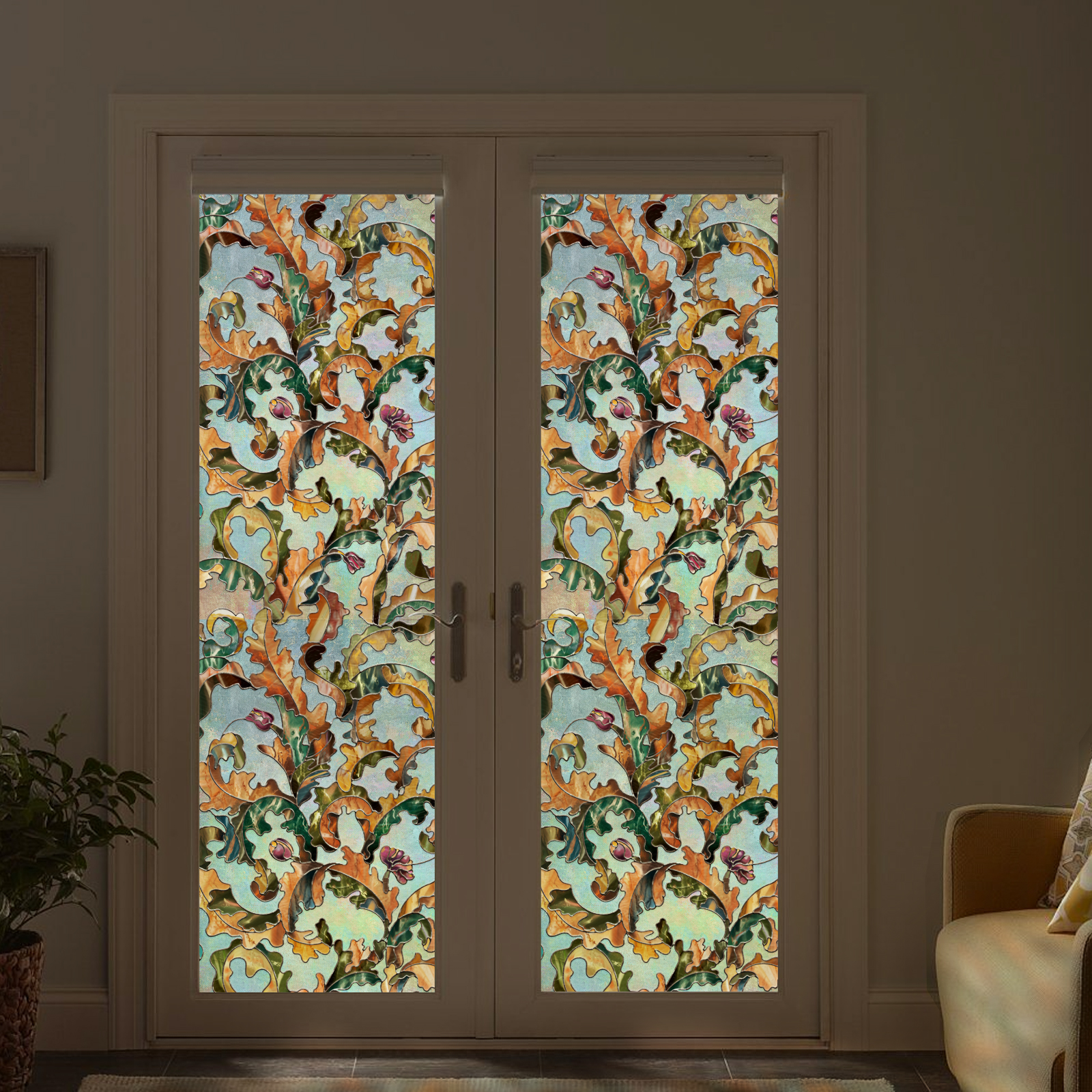 3D Stained Glass Decorative Window Film-Leafy Serenade