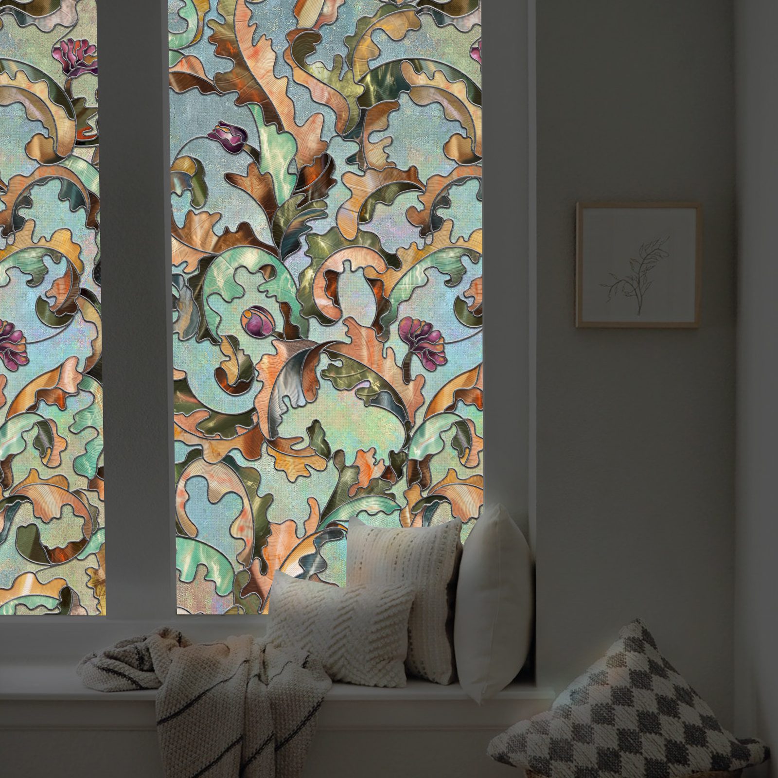 3D Stained Glass Decorative Window Film-Leafy Serenade