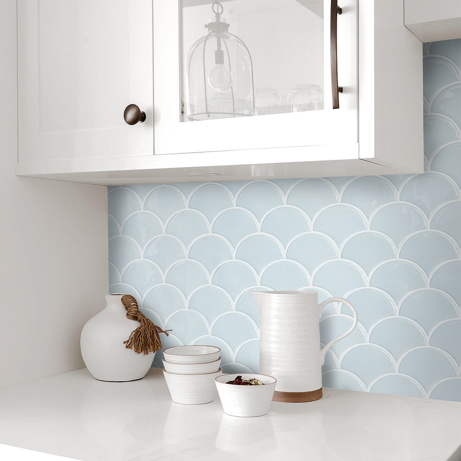 Blue Flexible Tile Adhesive – Fan-Shaped Peel and Stick Tile & Backsplash