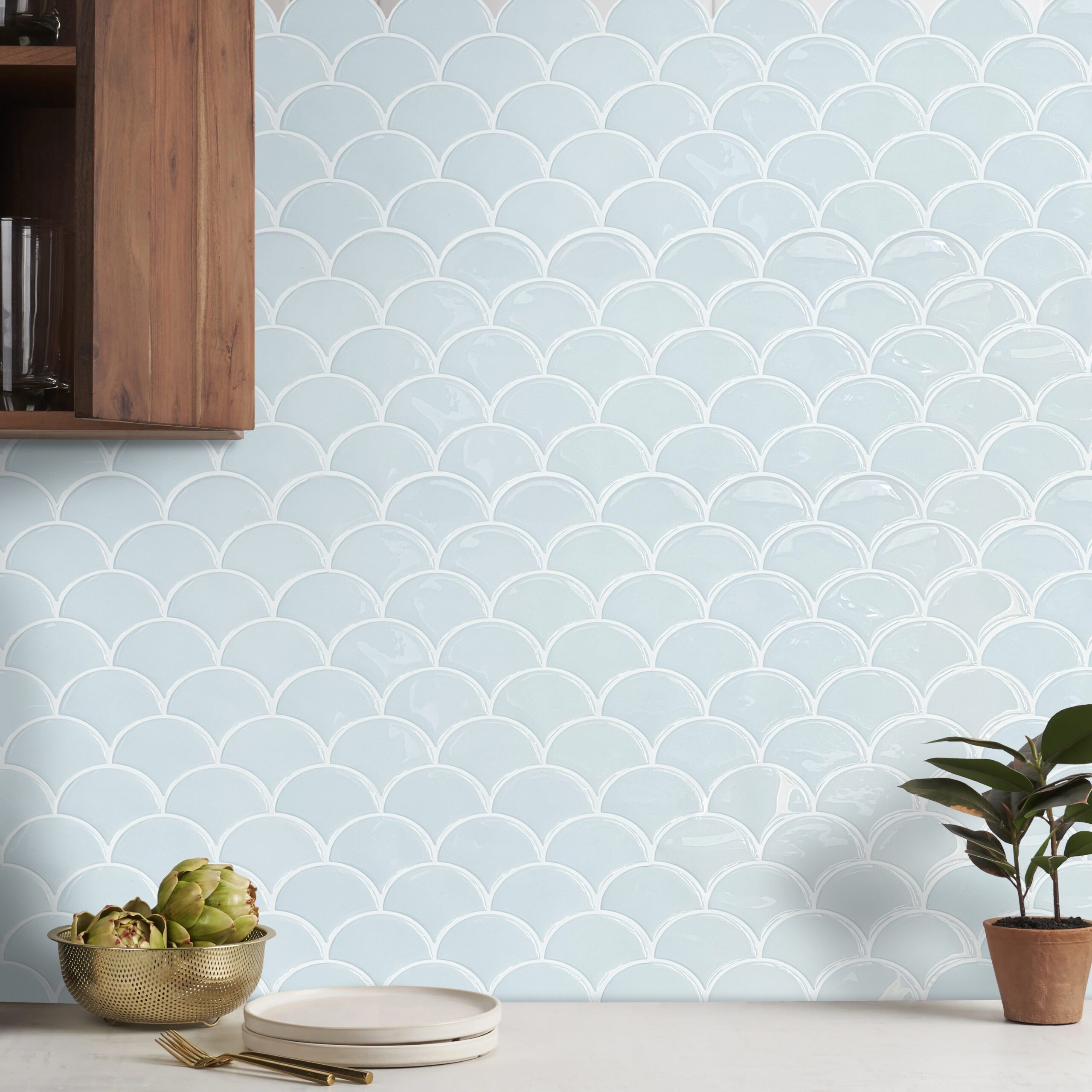 Blue Flexible Tile Adhesive – Fan-Shaped Peel and Stick Tile & Backsplash
