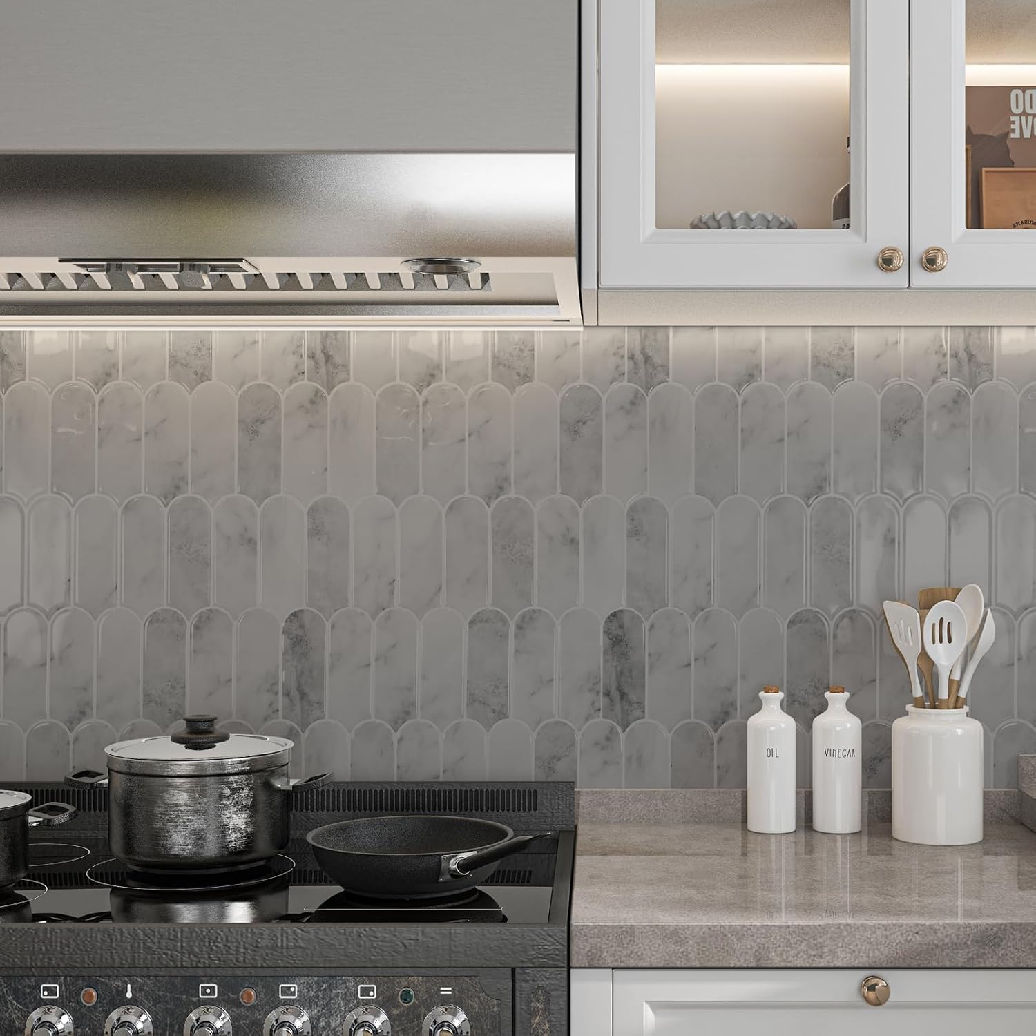 3DLightGrey Marble Peel and Stick Backsplash Tile