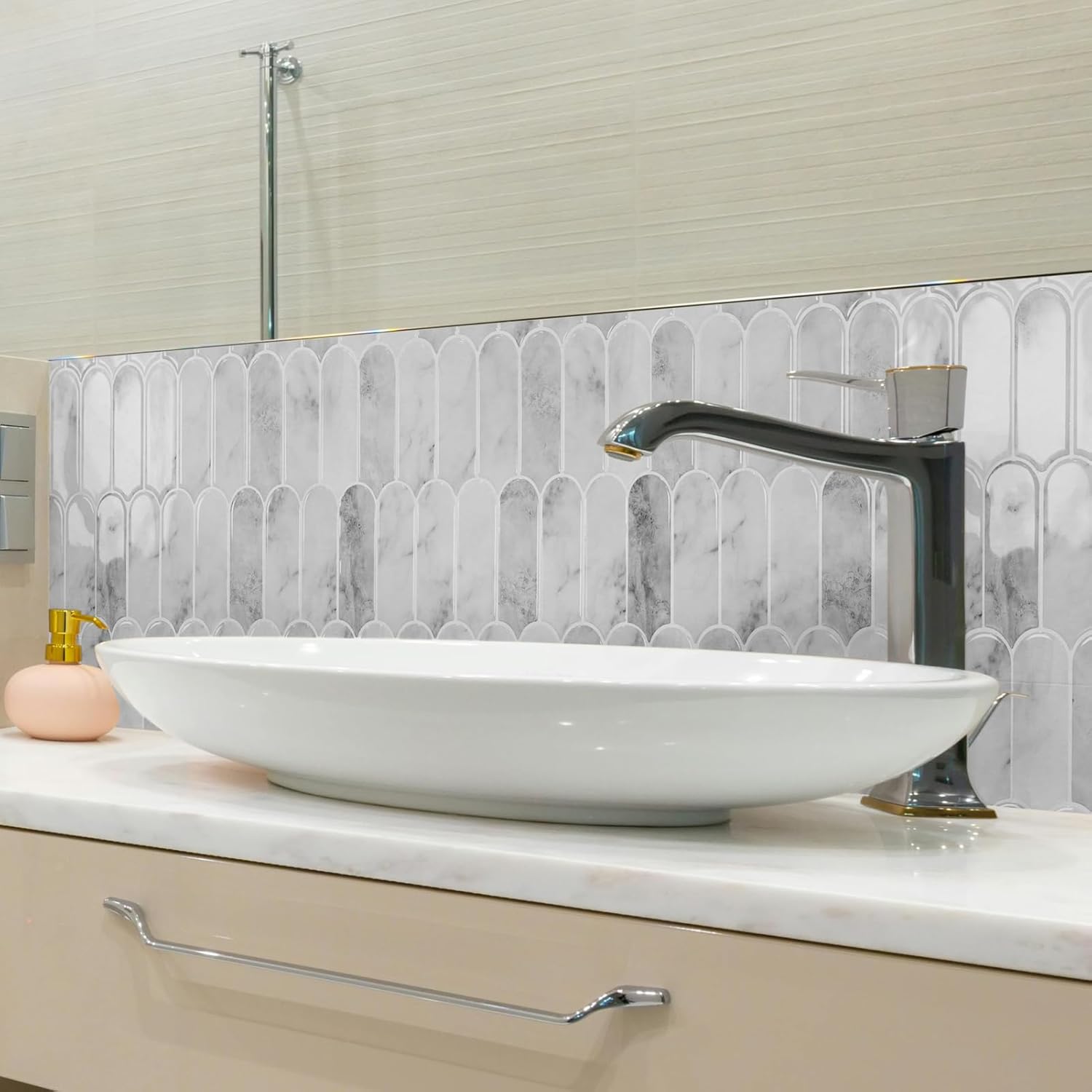 3DLightGrey Marble Peel and Stick Backsplash Tile