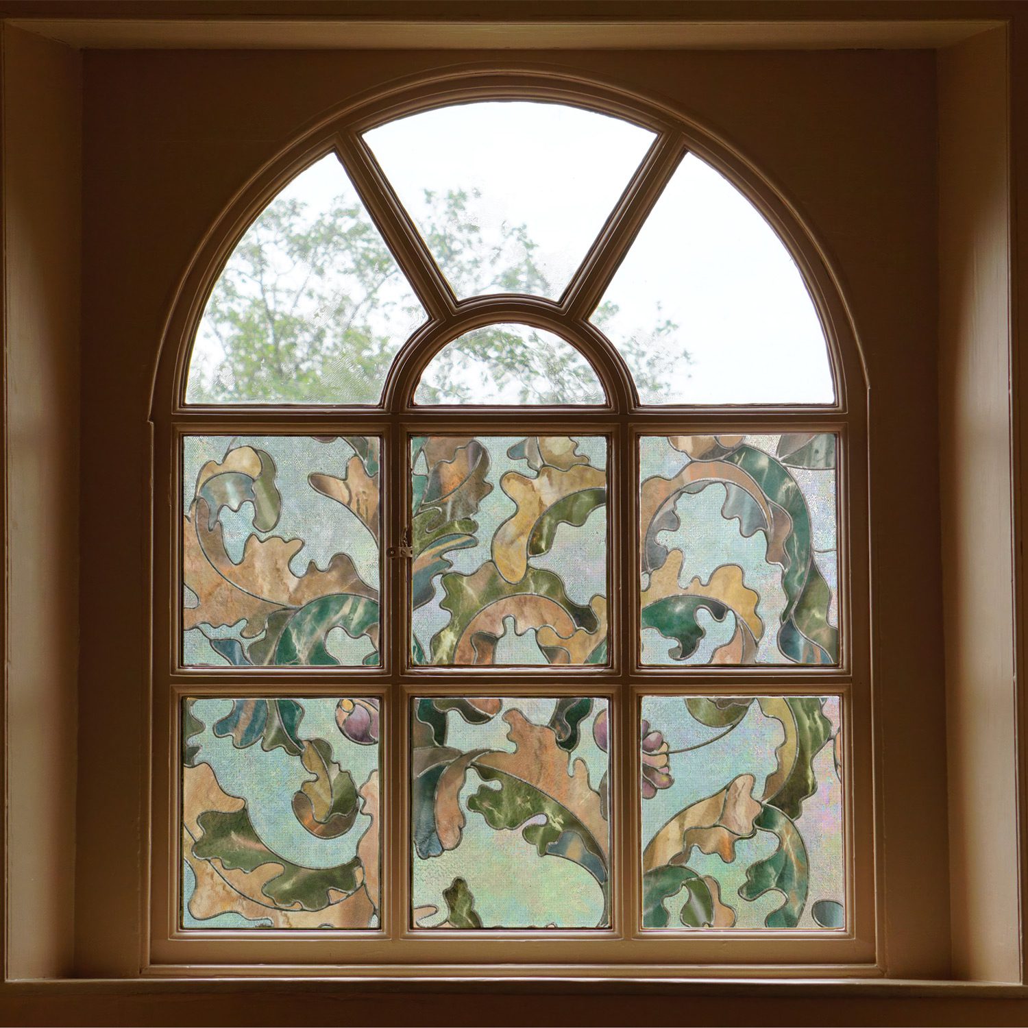Leafy Serenade 3D Etched Stained Glass Window Film for Commercial Interiors