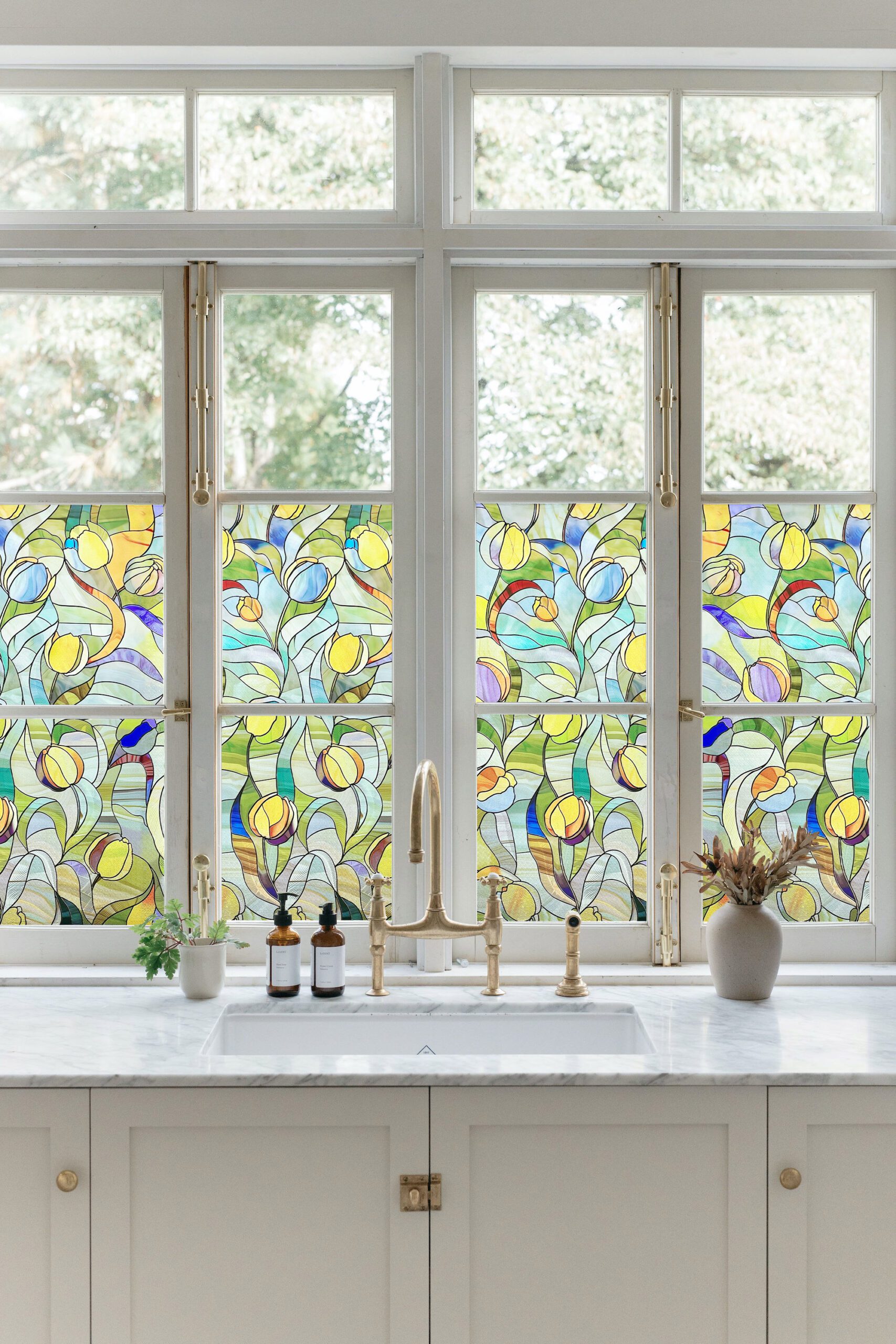 Profitable 3D Tulips Decorative Stained Glass Window Film for Wholesale