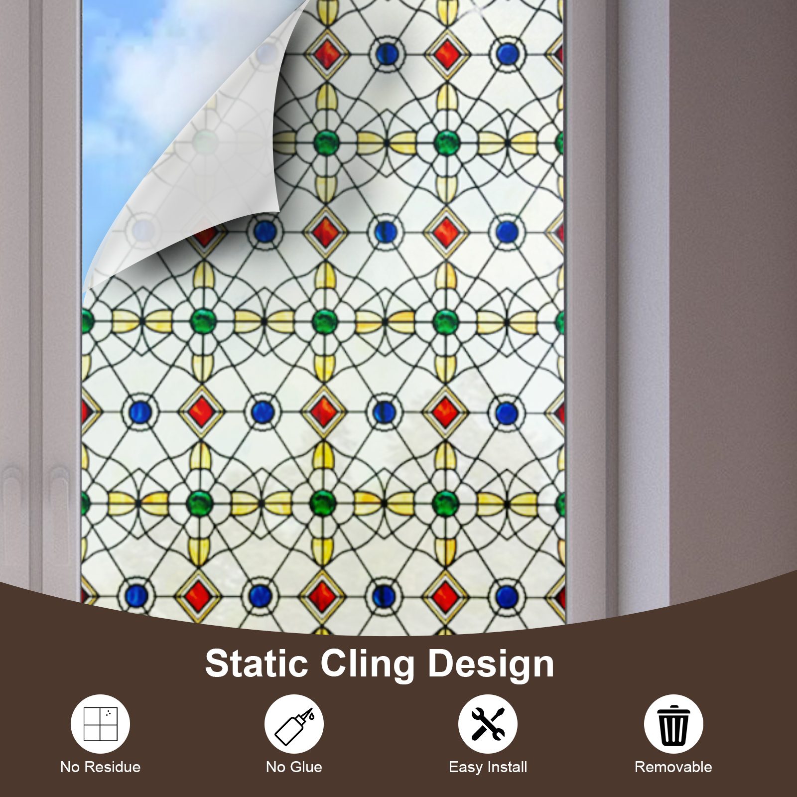 UV Protective Stained Glass Decorative Window Film --Pearls