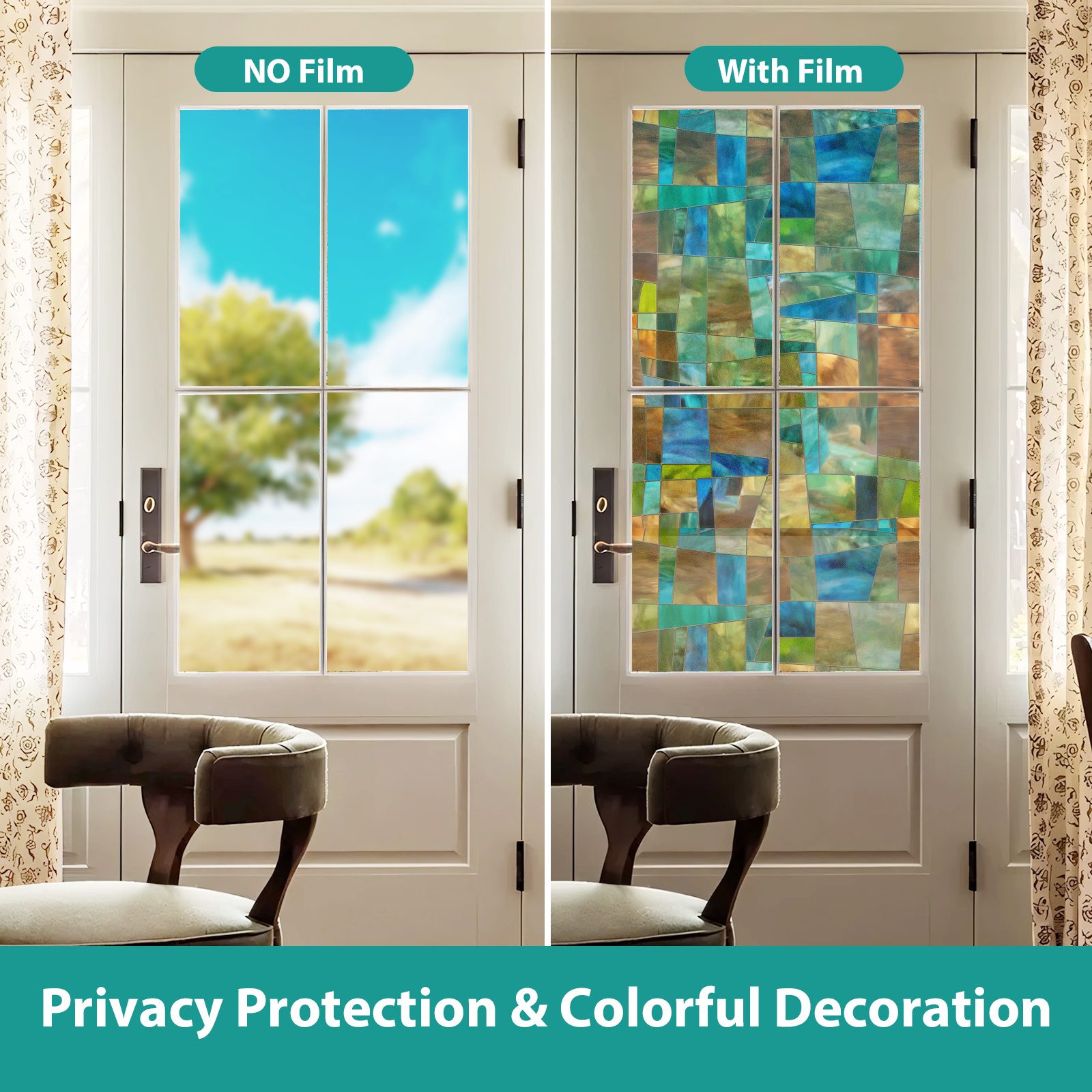 Privacy 3D Stained Glass Decorative Window Film --Idyllic